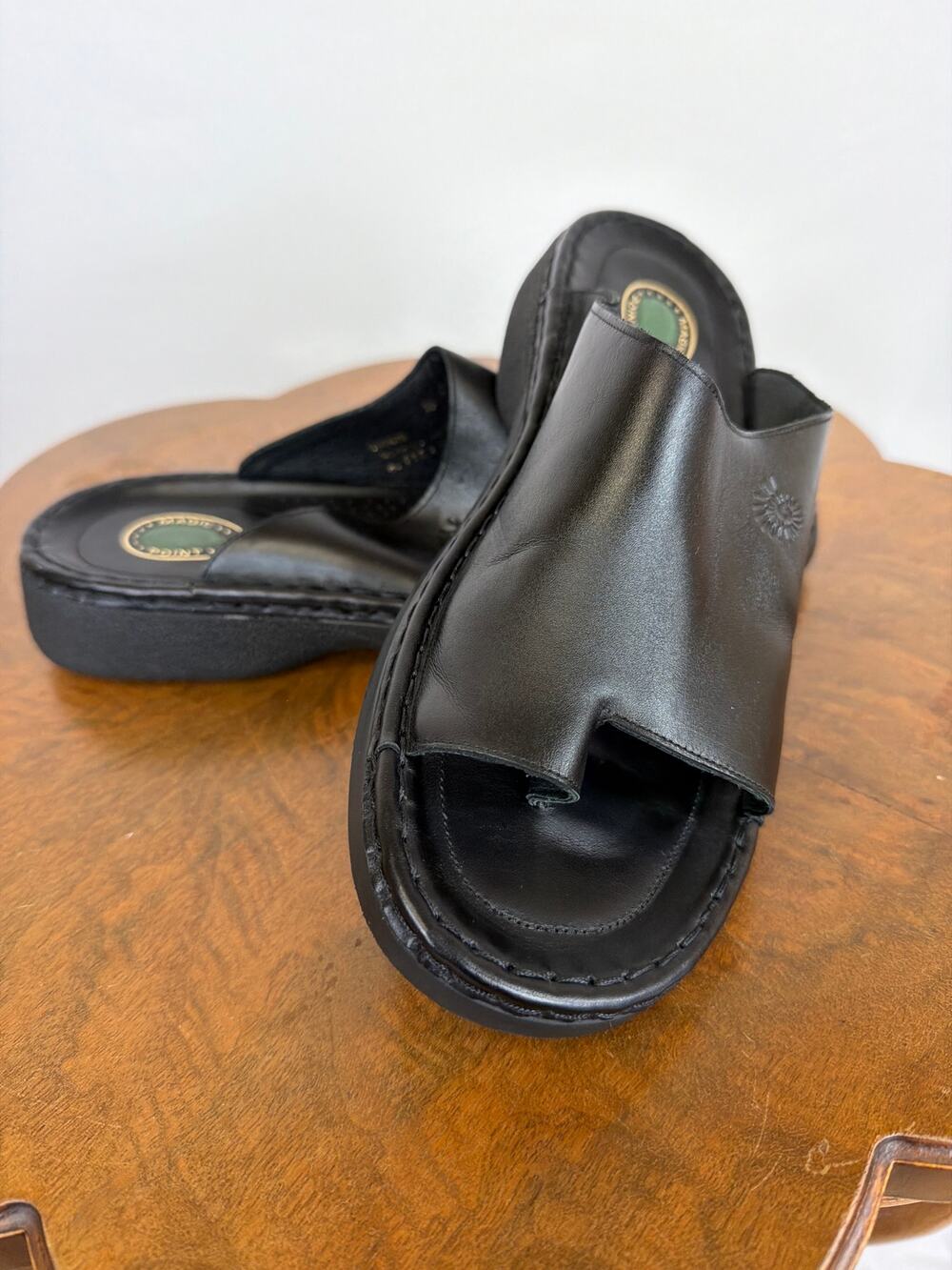 Helix Black Leather Wide Strap Cross Foot Thong Sandals Germany Design Size 41
